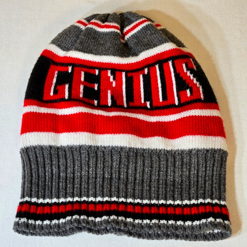 GENIUS Logo's Top Winter Hat Beanie Cap, stripped pattern, XL, Unisex